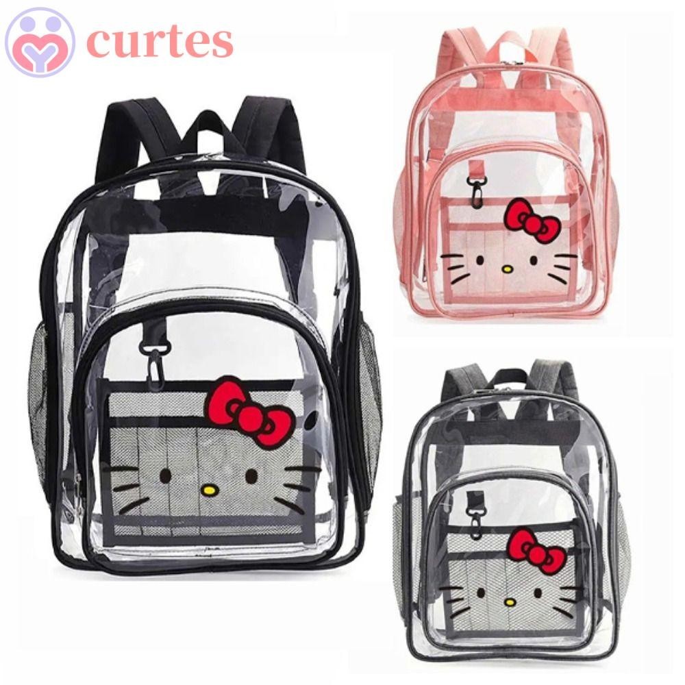 CURTES1學生書包,凱蒂貓防水透明背包,時尚PVC清除韓版風格卡通單肩包女/男