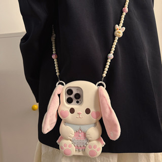 【風越數碼】軟萌少女可愛兔子蘋果15ProMax手機殼iphone15新款14立體卡通13創意12日韓軟矽膠保護套鏈條