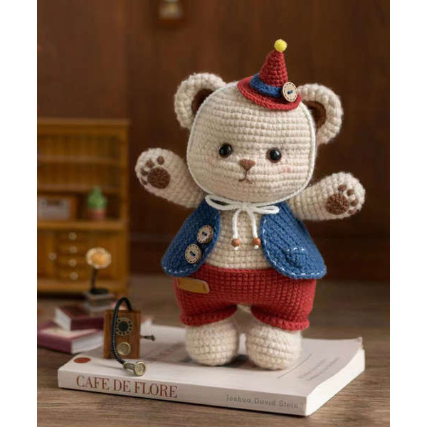 手工diy鉤針編織毛線玩偶娃娃材料包帶帽小熊自織材料送情侶禮物