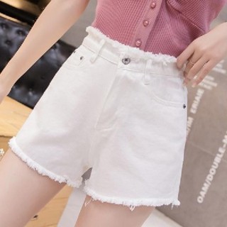 2024夏季新款韓國女士白色牛仔短褲女毛邊寬褲女裝褲子