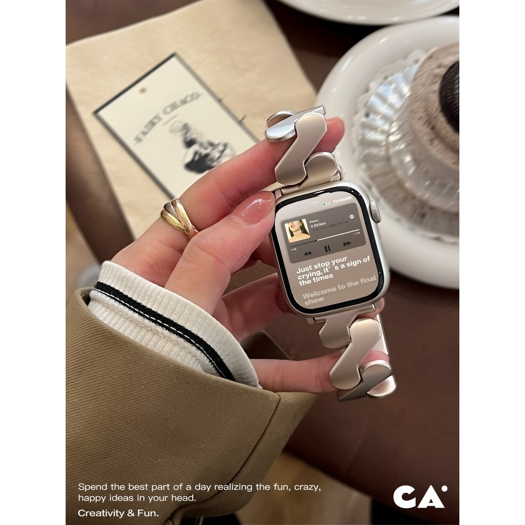 閃電不鏽鋼錶帶 適用於 Apple Watch S9/8/Ultra 2/7/6/se2/4 蘋果智能手錶配件 女生錶帶