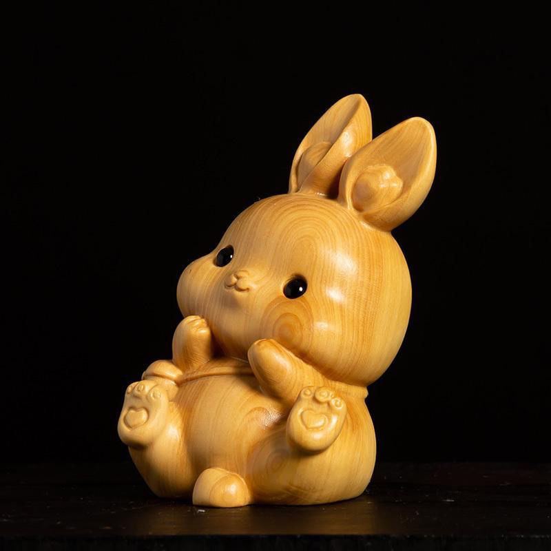 台灣發貨🌗崖柏木雕蘿卜兔子木質創意實木動物擺件生肖福財古風木雕裝飾手作🔥詩涵精選🔥