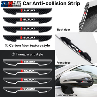 SUZUKI 4 件裝鈴木車門防撞條汽車把手後視鏡保險槓貼紙全新透明碳纖維紋理防刮貼紙適用於 ERTIGA XL7 Sw