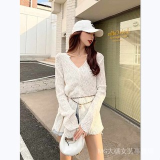[M-4XL現貨]爆款推薦 大尺碼女裝 時尚顯瘦 75-300斤加大碼胖mm性感開叉防曬針織衫女秋夏季裝新品百搭毛上衣