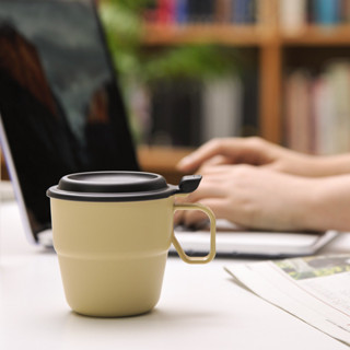 日式inomata咖啡杯 馬克杯 喝水塑膠杯子 帶蓋把手湯杯茶杯