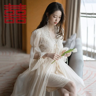 法式晨袍輕婚紗新娘禮服高階感長款拖尾睡衣網紅款結婚睡美人睡袍美人優品