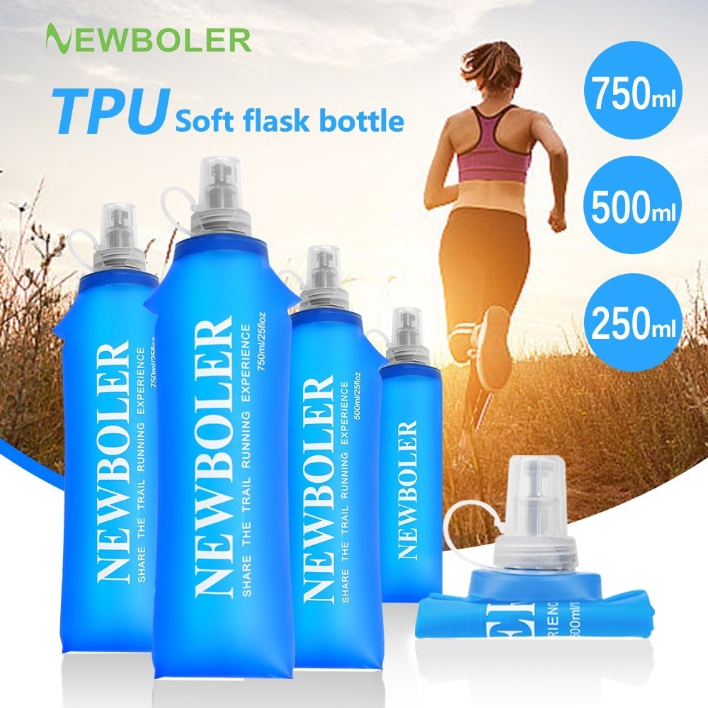 Newboler 250ml 500ml 750ml 折疊軟水壺 TPU 無 BPA 跑步水壺軟矽膠飲水袋戶外運動露營遠