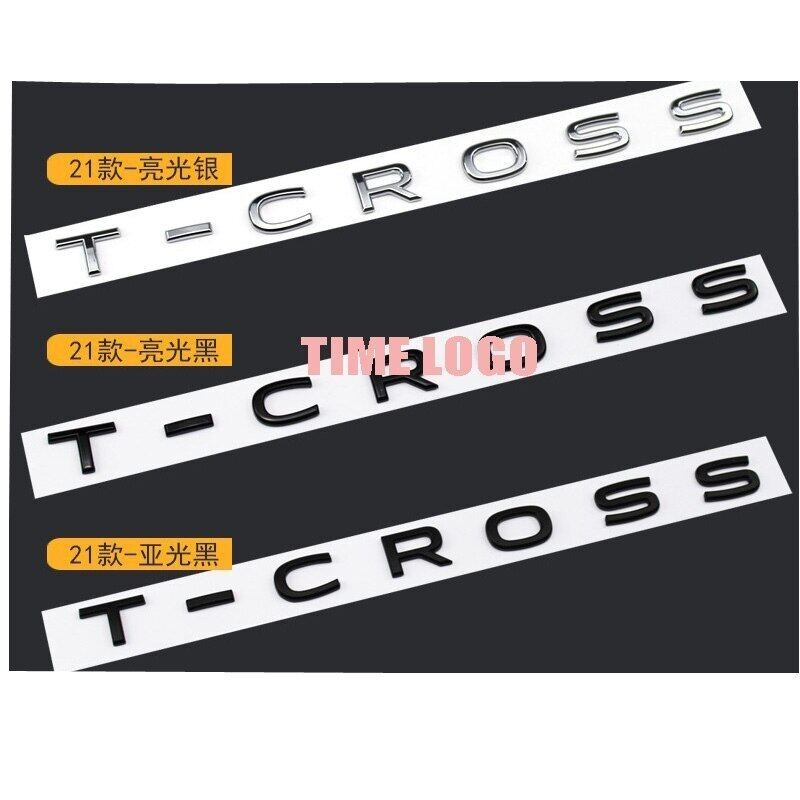 有趣的汽車 2021 年 3D 字體字母標誌用於 T-CROSS 汽車造型改裝中間後備箱標誌徽章貼紙鉻啞光黑色光澤黑色