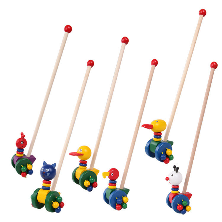 兒童早敎益智玩具 寶寶小鴨子卡通動物木製手推車玩具