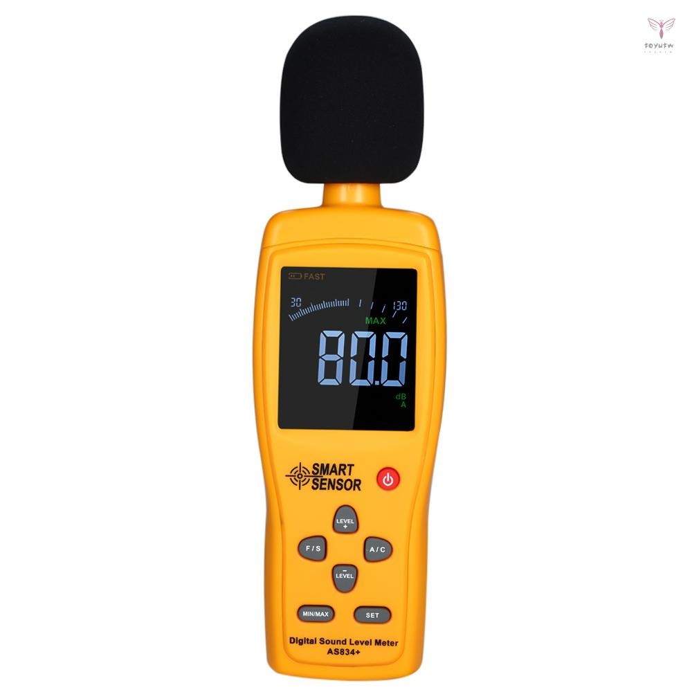 Smart SENSOR AS834+ 數字聲級計數字噪聲計 LCD 聲級計 30-130dB 噪音量測量儀分貝監測測試