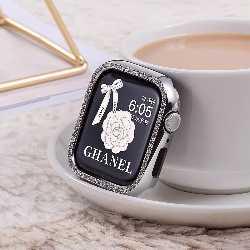 單排鑲鑽防摔邊框半包殼 iwatch錶殼 適用Apple Watch保護殼 45mm 41mm