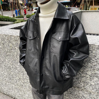 ［Y$HOP] 韓國🇰🇷翻領機車皮排扣外套 臘感 男女款 皮外套 百搭首選 翻領外套 PU皮 皮衣 街頭