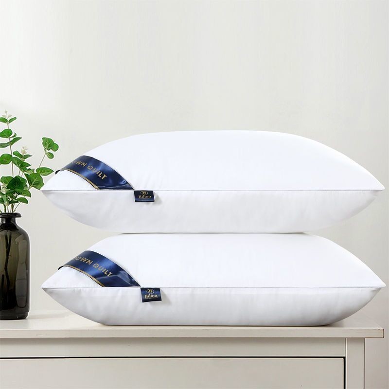 希爾頓枕頭一對裝送枕套酒店枕芯護頸椎傢用枕頭芯午睡枕羽絲絨枕