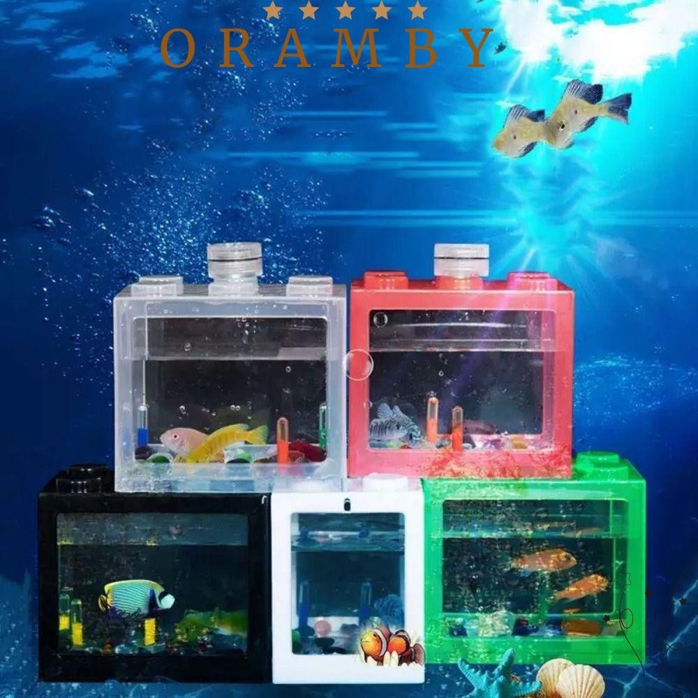 ORAMBEAUTY鬥魚魚缸,微景觀Led燈積木水族館,創意多色鬥魚缸熱帶魚養殖箱桌面擺件