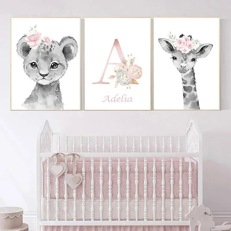 可愛的動物海報裝飾臥室女孩房間牆壁帆布畫嬰兒房個性化禮物給孩子圖片家居裝飾