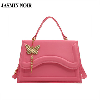 Jasmin NOIR PU 皮革女式手提包休閒金屬蝴蝶吊帶包梯形手提包