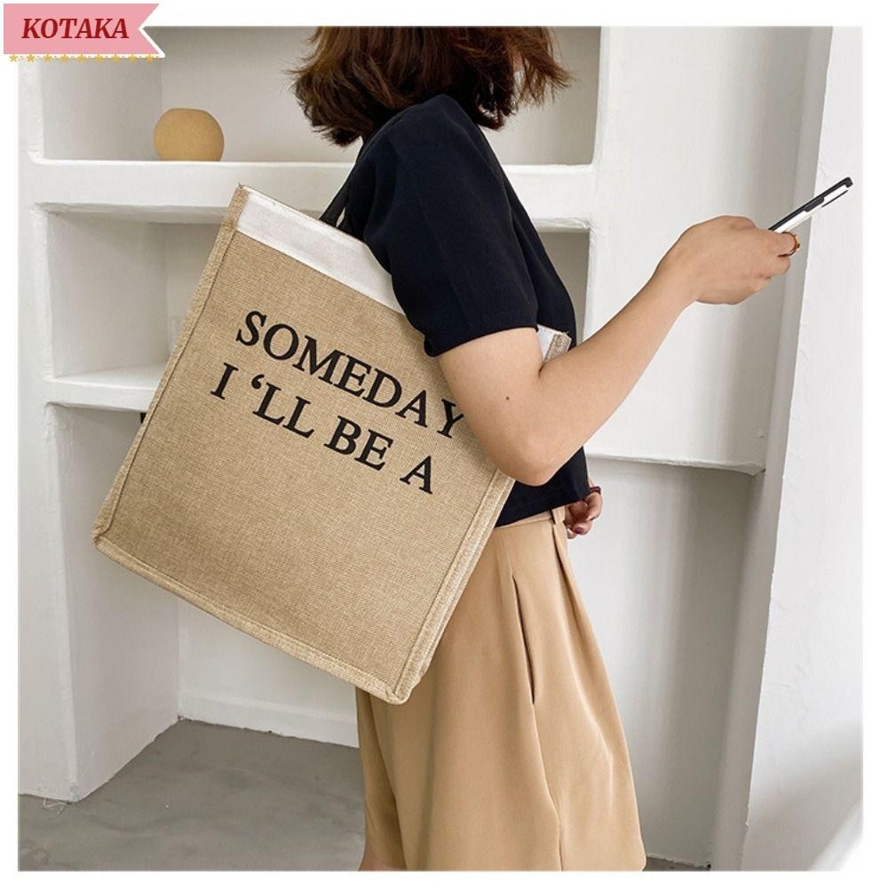 KOTAKA單肩包,大容量信件印刷手提袋,便攜式可重複使用手提包Eco畫布購物收納袋