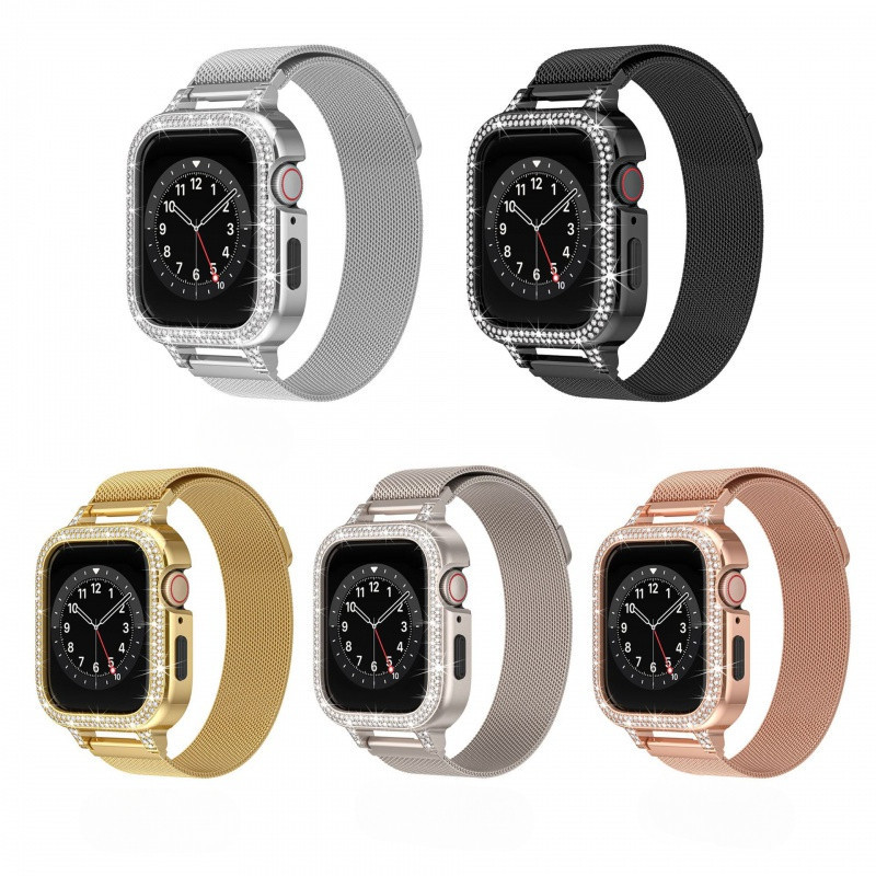 現貨速發  Apple Watch 錶殼 錶帶 金屬雙排鑽一件式蘋果錶殼 錶帶 適用Apple Watch45678代