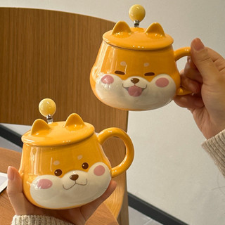 Suxi | 創意造型可愛柴犬陶瓷杯子帶蓋 卡通造型馬克杯咖啡杯 高顏值ins風家用情侶水杯 伴手禮品 交換禮物