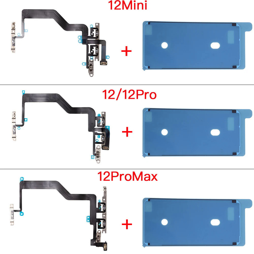 適用於 iPhone 12 Mini Pro Max 音量靜音開關排線的電源按鈕 Flex,帶防水膠帶更換