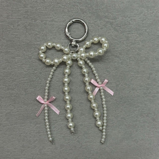 【HYYQ】現貨 韓國飾品ins時尚蝴蝶結珍珠手機掛鏈 包掛鑰匙扣設計款粉色少女