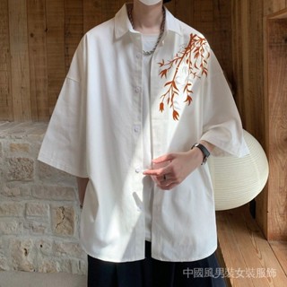 新中式中國風盤扣刺繡長袖襯衫男裝設計感高級唐裝道袍襯衫外套春