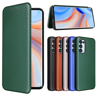 適用OPPO Reno5 5G手機殼Find X3 Lite插卡磁扣翻蓋耐髒耐磨碳纖維皮套素面色書本式手機殼