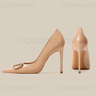 cocohours性感尖頭V扣漆皮高跟鞋 性感顯瘦淺口單鞋女