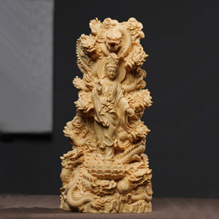 檜木九龍觀音特大號文殊普賢菩薩佛堂家用供奉擺件木雕家居裝飾品