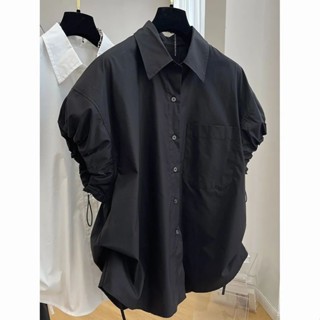 【肉肉家中大碼女裝】XL-6XL 特大碼300斤高階法式泡泡袖抽繩短袖襯衫上衣女夏新款