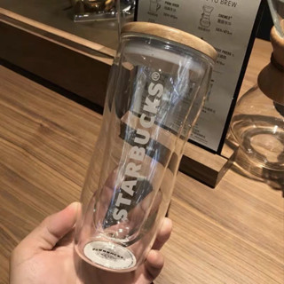 新款韓國經典原木蓋雙層隔熱玻璃咖啡杯含杯蓋耐高溫隨手杯 R8XQ LUZD
