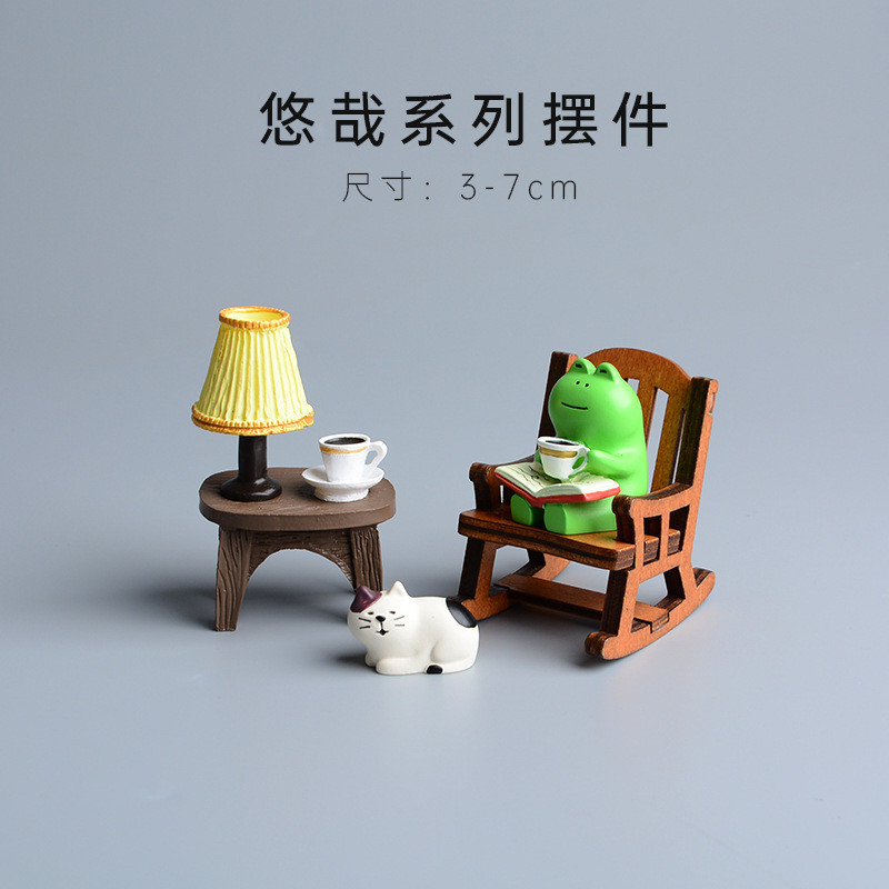 Zakka日式雜貨青蛙檯燈咖啡場景拍攝道具擺件樹脂工藝品桌面裝飾
