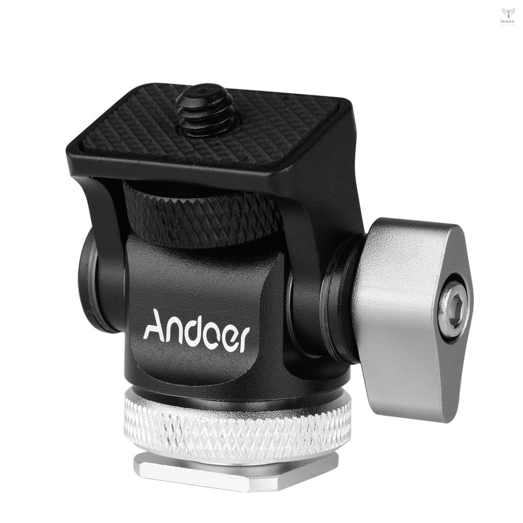 Andoer 迷你顯示器安裝三腳架頭冷靴適配器鋁合金 1/4 英寸螺絲用於安裝相機監視器閃光燈麥克風 LED 補光燈