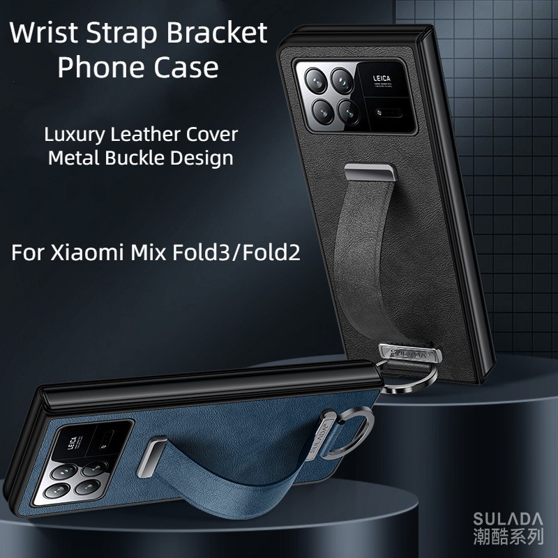 XIAOMI 豪華可伸縮腕帶金屬扣皮革翻蓋手機殼適用於小米 Mix Fold 3 2 Fold2 Fold3 防震手機殼