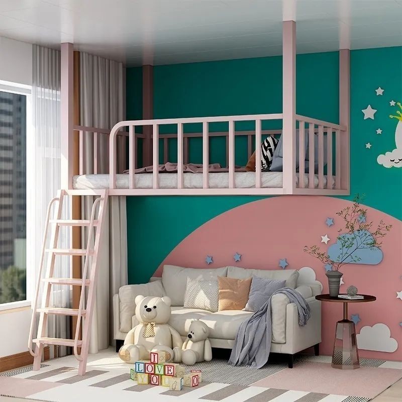 一點家具✨免費設計 送裝一體 黑色白色粉色高架床上下鋪鐵架床 床體帶護欄 雙層床架 宿舍上下床 單身公寓高低床