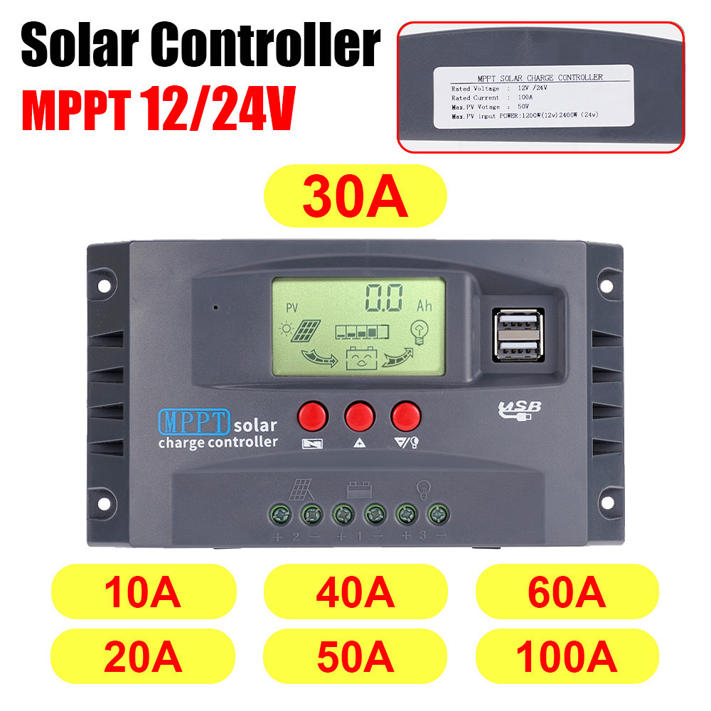 12v/24v MPPT 太陽能充電控制器 50VDC 穩壓器彩色屏幕適用於 Lifepo4 GEL 鋰鉛酸電池 20A