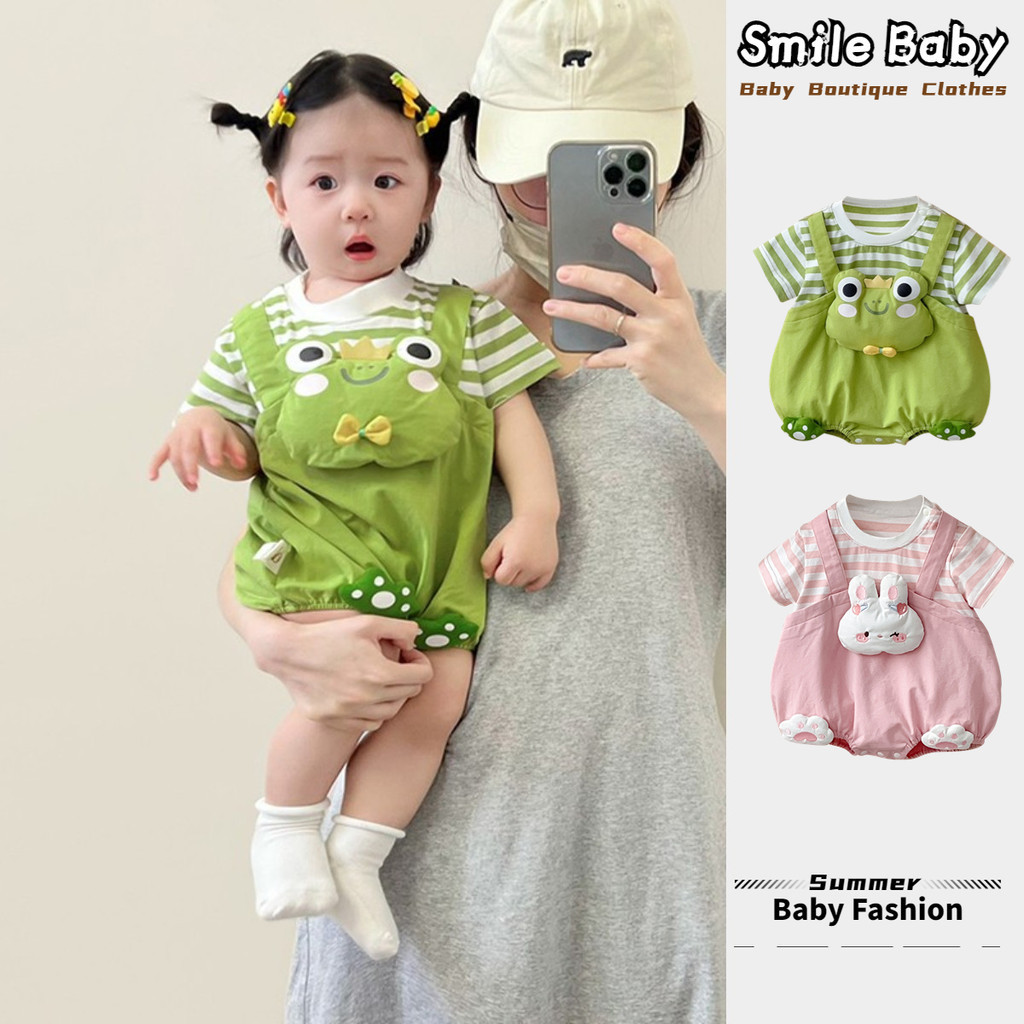 夏季新款嬰兒衣服男孩女孩緊身衣褲 0-24 個月嬰兒純棉動物造型三角連身衣韓式