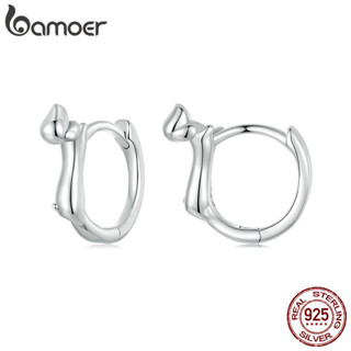 Bamoer 925 純銀圈形耳環躺臘腸犬設計珠寶禮物女士
