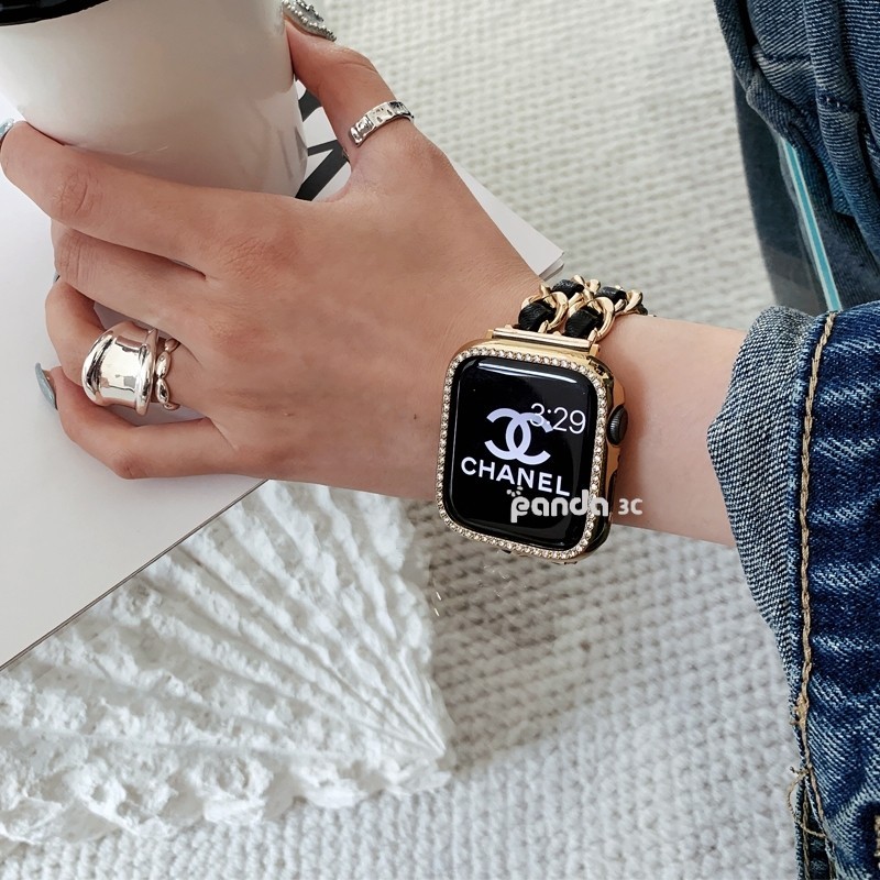 氣質 不鏽鋼 錶帶+鑲鑽錶殼 適用 Apple watch 9 ultra 金屬錶帶8 7 6 5 SE 41/45mm