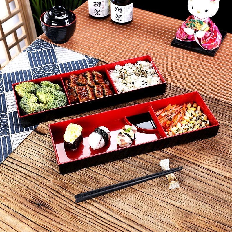 【現貨】分隔日式鰻魚盒帶蓋多格壽司飯盒碗便當盒商務套餐盒塑膠日韓料理