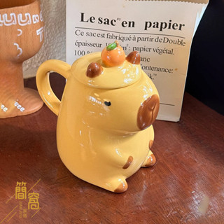 簡窩[臺灣現貨]可愛水豚卡皮巴拉馬克杯女生水杯帶蓋杯子家用牛奶早餐杯小眾設計感咖啡杯