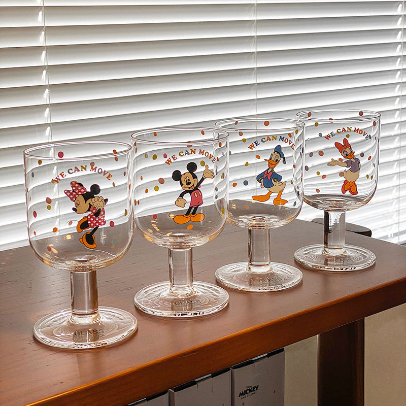 迪士尼意高腳玻璃杯簡約玻璃甜品飲料杯家用優格杯冰淇淋奶昔杯子