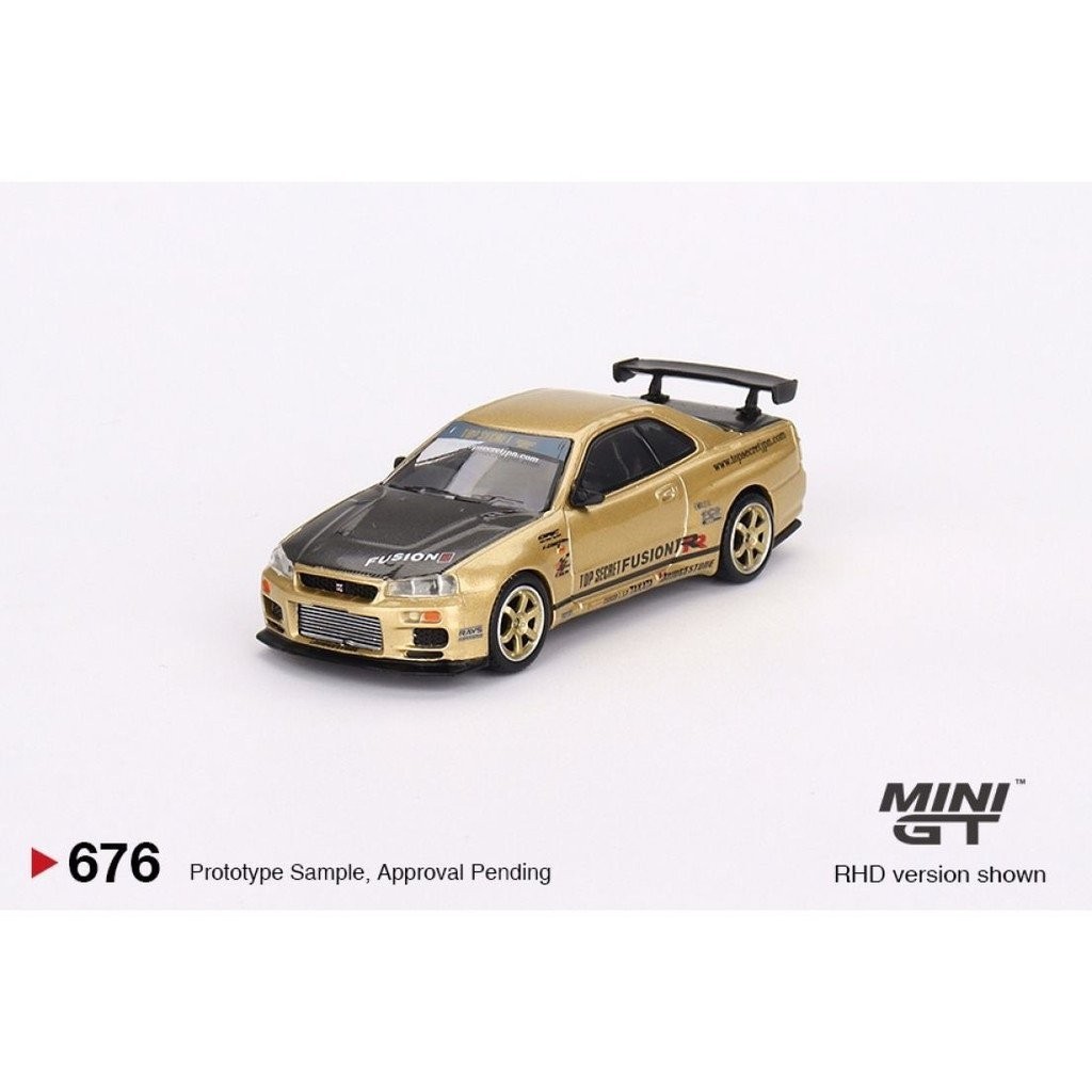 MINIGT日版1:64日產GTR R34 TopSecret金色碳蓋合金汽車模型676