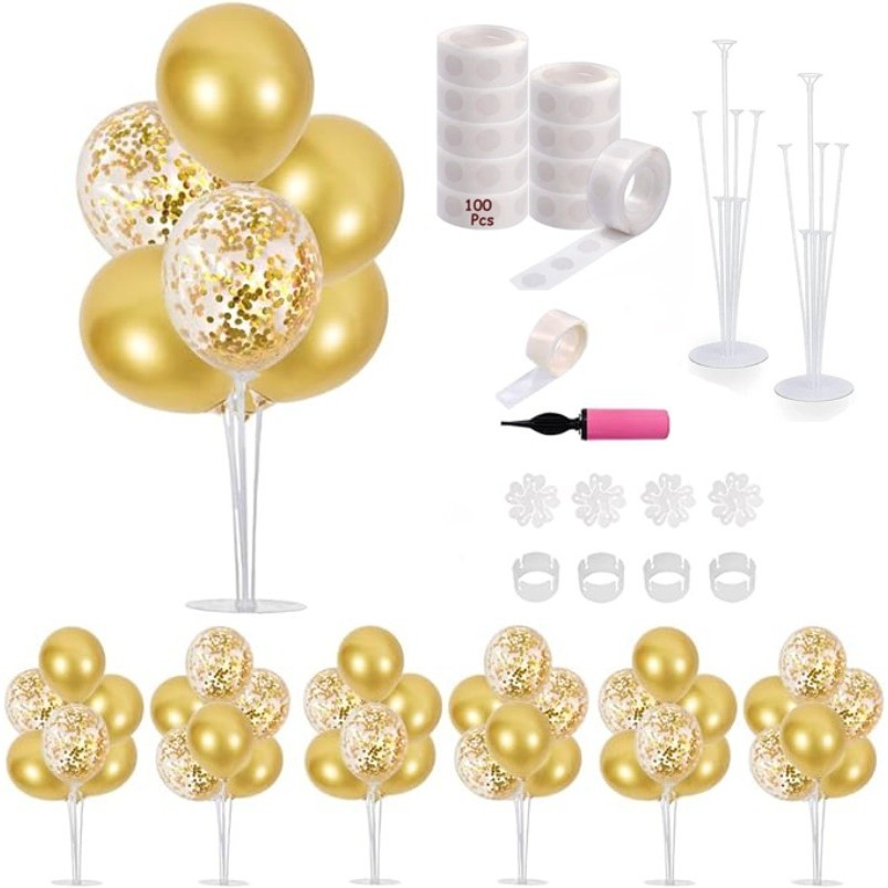 餐桌中心氣球支架套件包括白金乳膠五彩紙屑氣球,用於嬰兒淋浴結婚週年洗禮畢業派對裝飾 21/50/60/70 生日裝飾