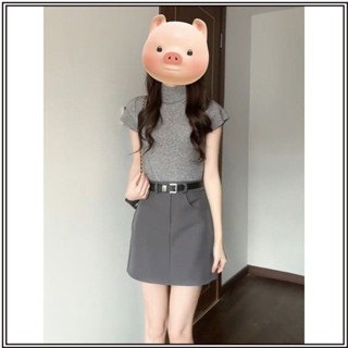 （臺灣出貨）【店鋪熱銷】休閒穿搭套裝女夏季小個子顯瘦西裝a字半身裙格雷灰短袖上衣套裝（全館特價下殺）