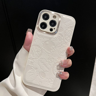 輕奢皮質浮雕哆啦A夢貓金屬圈蘋果16/15iPhone14全包手機殼13Promax/12/xr/8p軟男女款全包保護軟