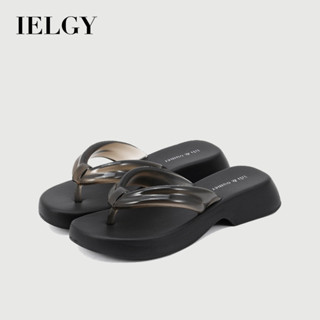 IELGY 夏季平底外厚底拖鞋歐美黑色eva人字拖