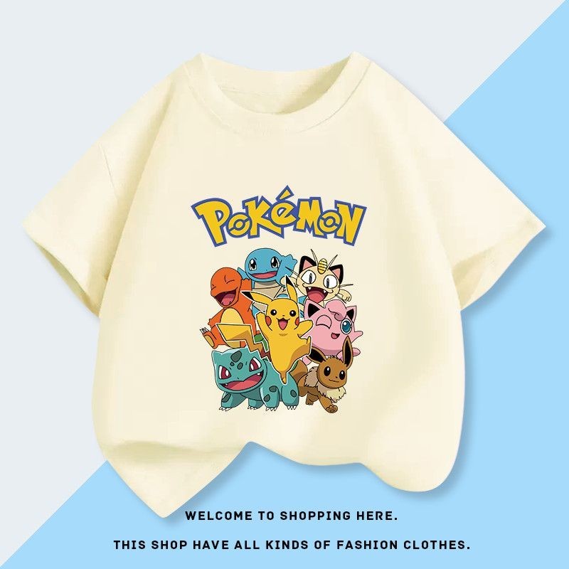 多色 神奇寶貝精靈寶可夢pokemon男女童短袖T恤衫新款童裝小中大童上衣