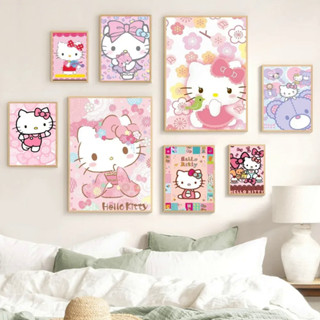 卡哇伊 Hello Kitty 卡通可愛海報貼紙壁掛畫桌面展示家居裝飾高品質印刷物質 YLLX