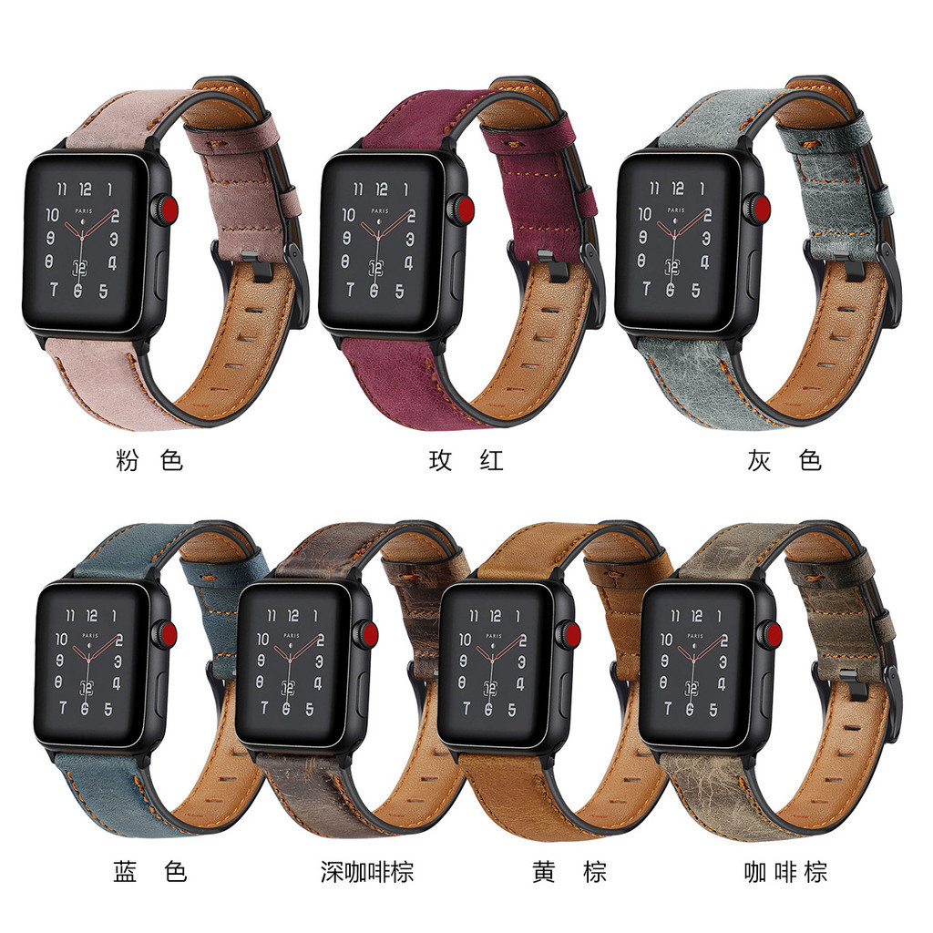 適用apple watch 3 4 5代蘋果手錶帶 iwatch頭層牛皮復古真皮腕帶 DGLW